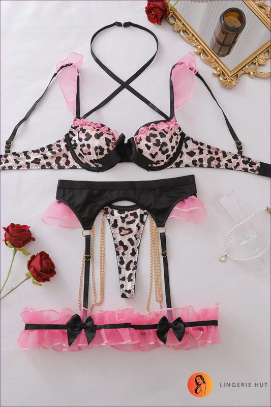 Multi Leopard Ruffle Bra Set with Ring Hardware - Playful Confidence - s / Bras & Panty Sets - Boudoir • Date Night