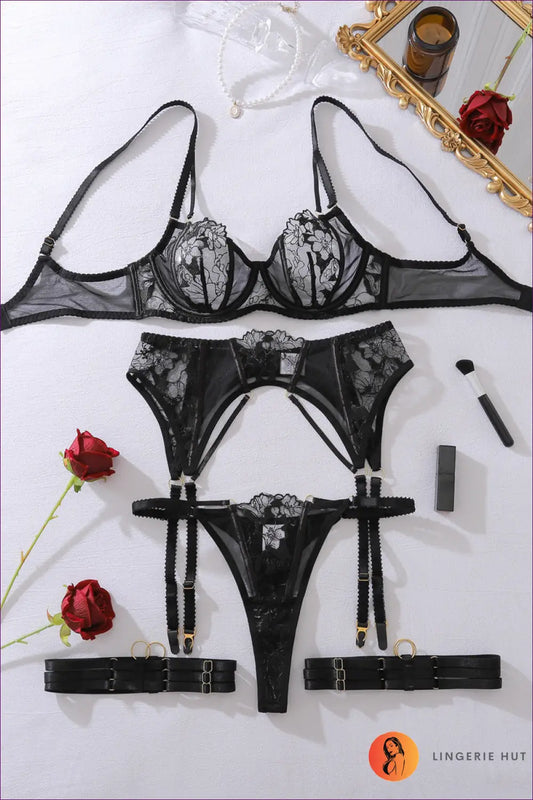 Cut-out Lace Bra Set - the Architectural Edit - s / Black - Lingerie Hut - All Season • Boudoir • Bridal • Cutout