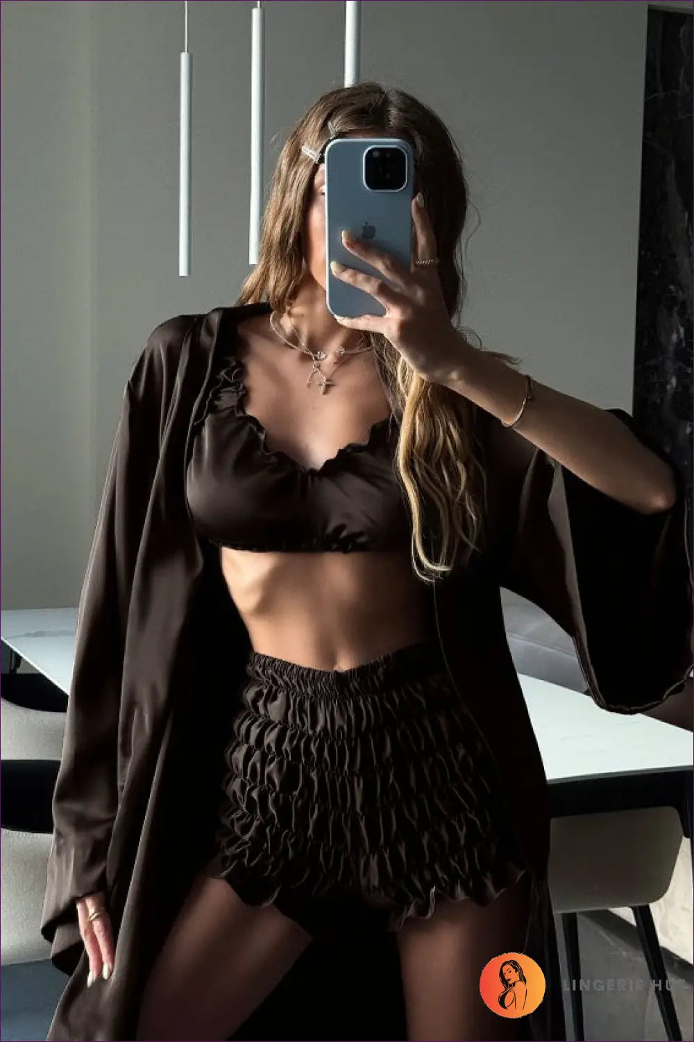 Pyjama Set with Robe - the Honeymoon Edit - s / Black - with - Lingerie Hut - All Season • Bridal • Glamour