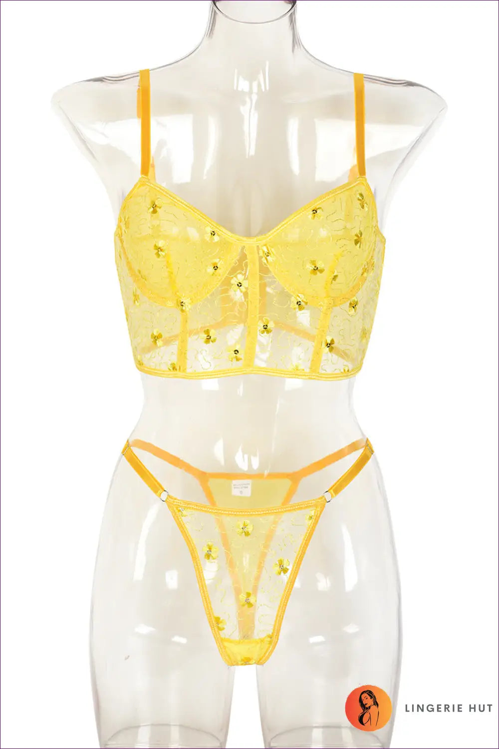 Sequin Embroidered Lingerie Set - for Statement Evenings - s / Yellow - Bra - Hut - All Season • Boudoir • Clubwear