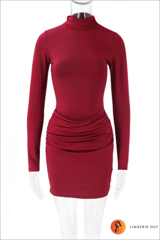 Long Sleeve Bodycon Mini Dress - Effortless Modern Glamour - s / Burgundy - Dresses - Autumn • Bodycon Mini Dress