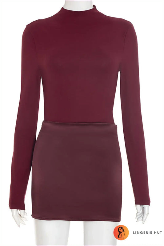 Long Sleeve Bodycon Mini Dress - Understated Glamour - s / Burgundy - Dresses - Lingerie Hut - All Season • Casual