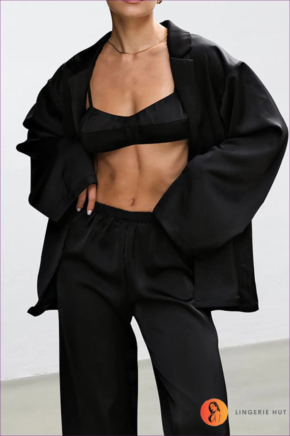 Lounge Set with Belted Robe - Sunday Morning Ritual - s / Black - Pyjama with - Lingerie Hut - All Season • Casual