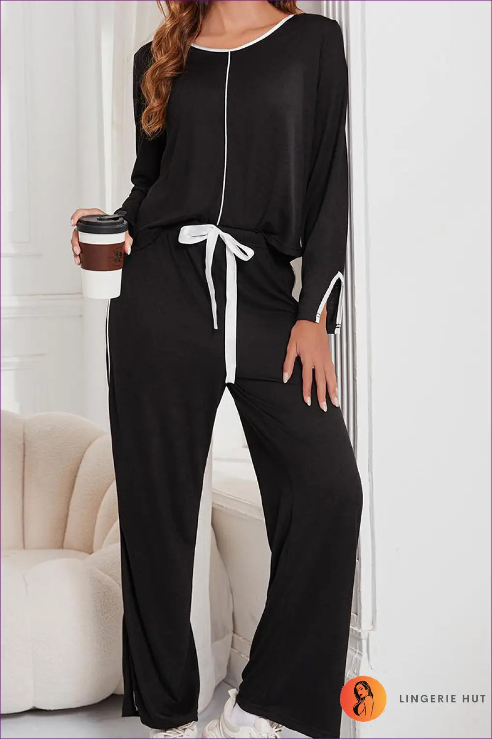 Loungewear Set with Contrast Trim - Effortless Polish - Lingerie Hut - All Season • Casual • co Ord • Everyday