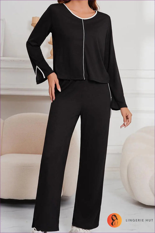 Loungewear Set with Contrast Trim - Effortless Polish - Lingerie Hut - All Season • Casual • co Ord • Everyday