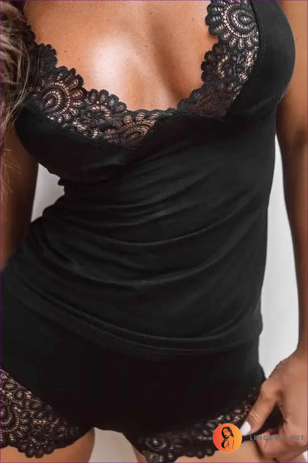 Lounge Set with Lace Trim and Sleeveless Top - Sunday Morning Ritual for Casual, co Ord, Cutout, Everyday,