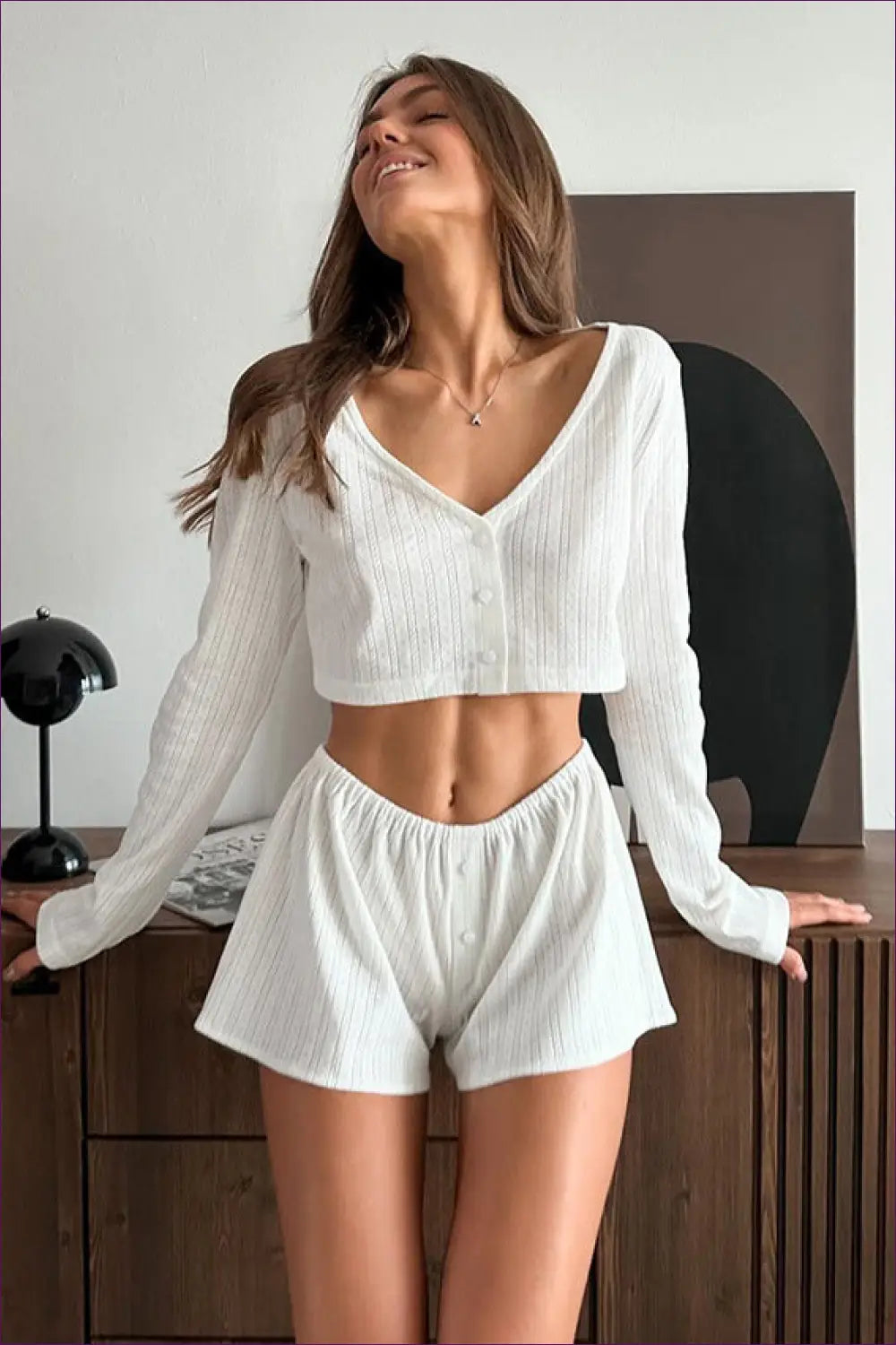 Ribbed Loungewear Set with Cropped Cardigan - Effortless Weekend Style - Lingerie Hut - All Season • Casual • co Ord