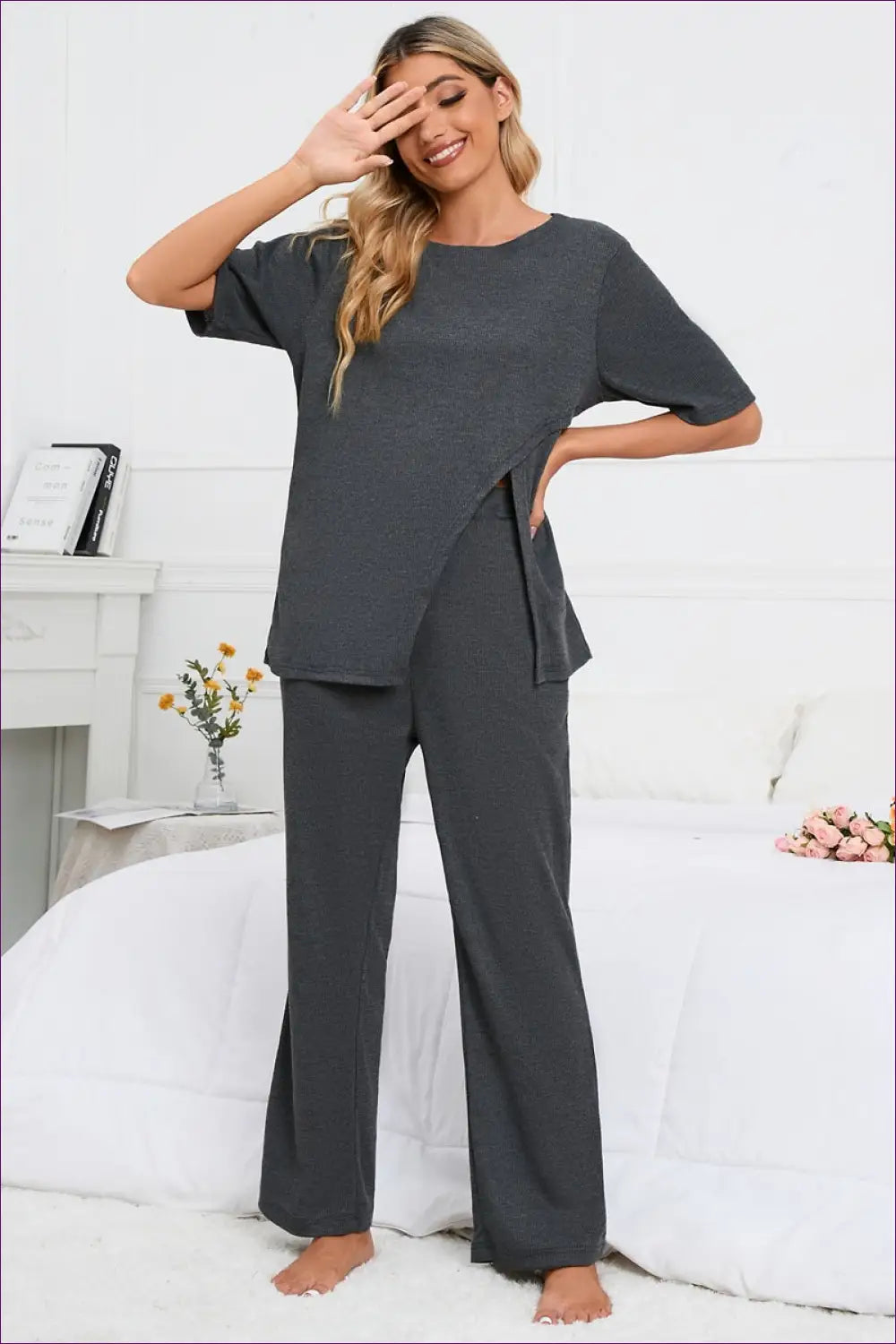 Split Hem Lounge Set - Effortless Modern Comfort - Loungewear - Lingerie Hut - All Season • Autumn • Casual • co Ord