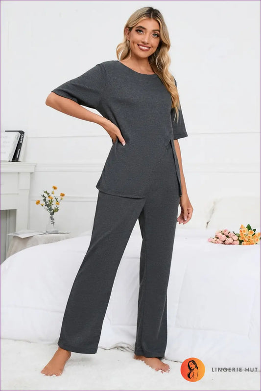 Split Hem Lounge Set - Effortless Modern Comfort - s / Dark Grey - Loungewear - Lingerie Hut - All Season • Autumn