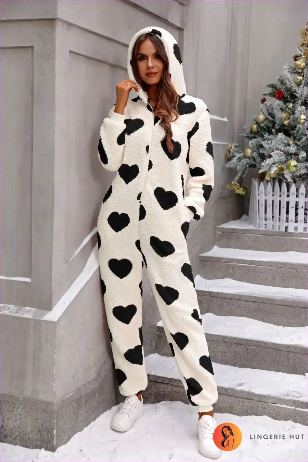 Stay Cozy In Style With Our Loving Heart Plush Jumpsuit! Perfect For Fall/winter, It’s Your Go-to Festive Fun