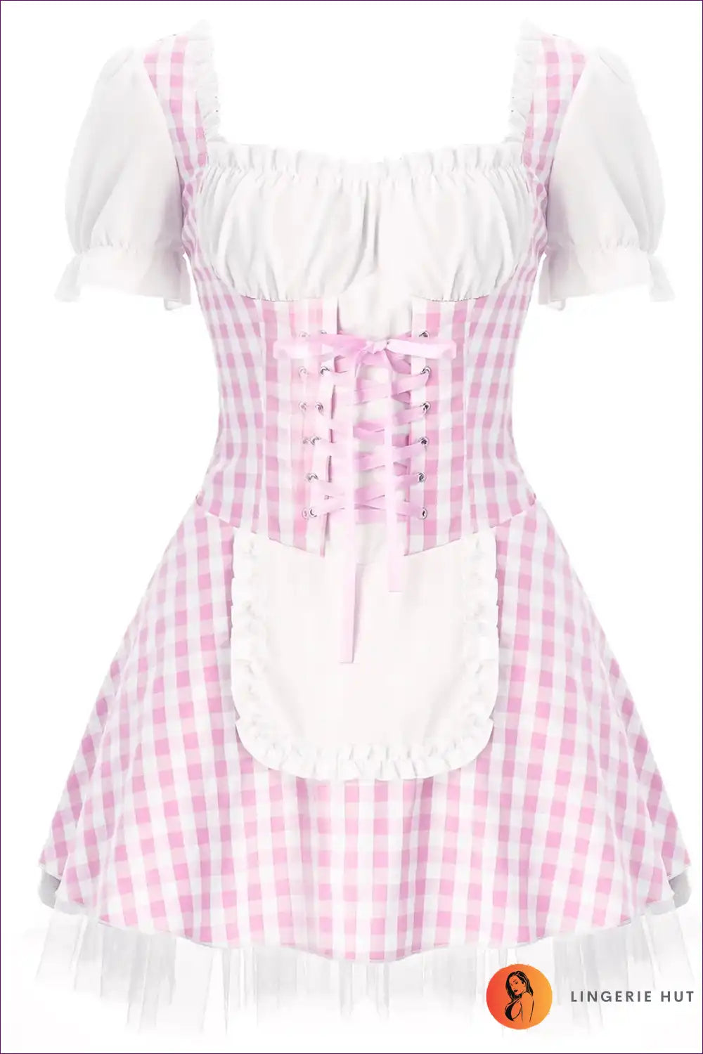 Maid Costume with Gingham Print and Tulle Skirt - Fairytale Cosplay Charm for a Line, Boho, Costume, Dresses,