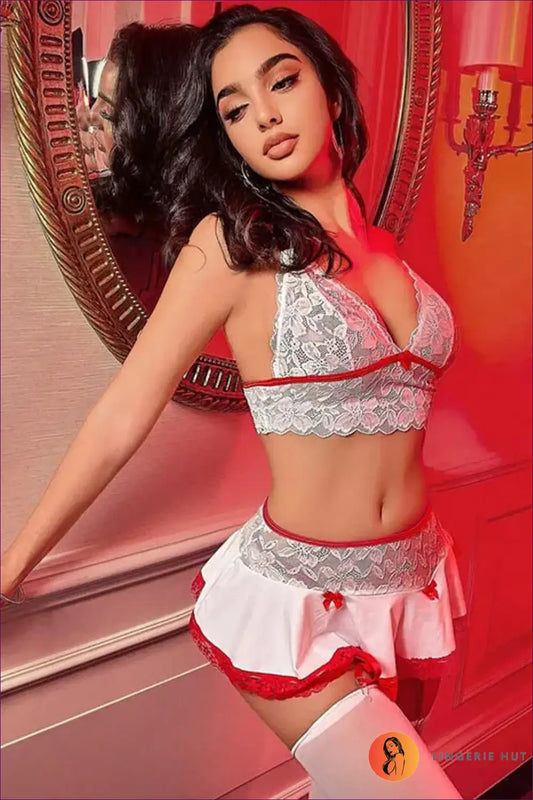 Maid Costume with Lace Trim and Mini Skirt - Playful Fantasy Energy - Lingerie Hut - Boudoir • Garter • Lace