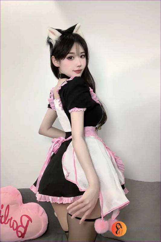 Maid Costume with Lolita Skirt - Fantasy Roleplay Ready - Dress / one Size - Outfit Set - Lingerie Hut - Casual