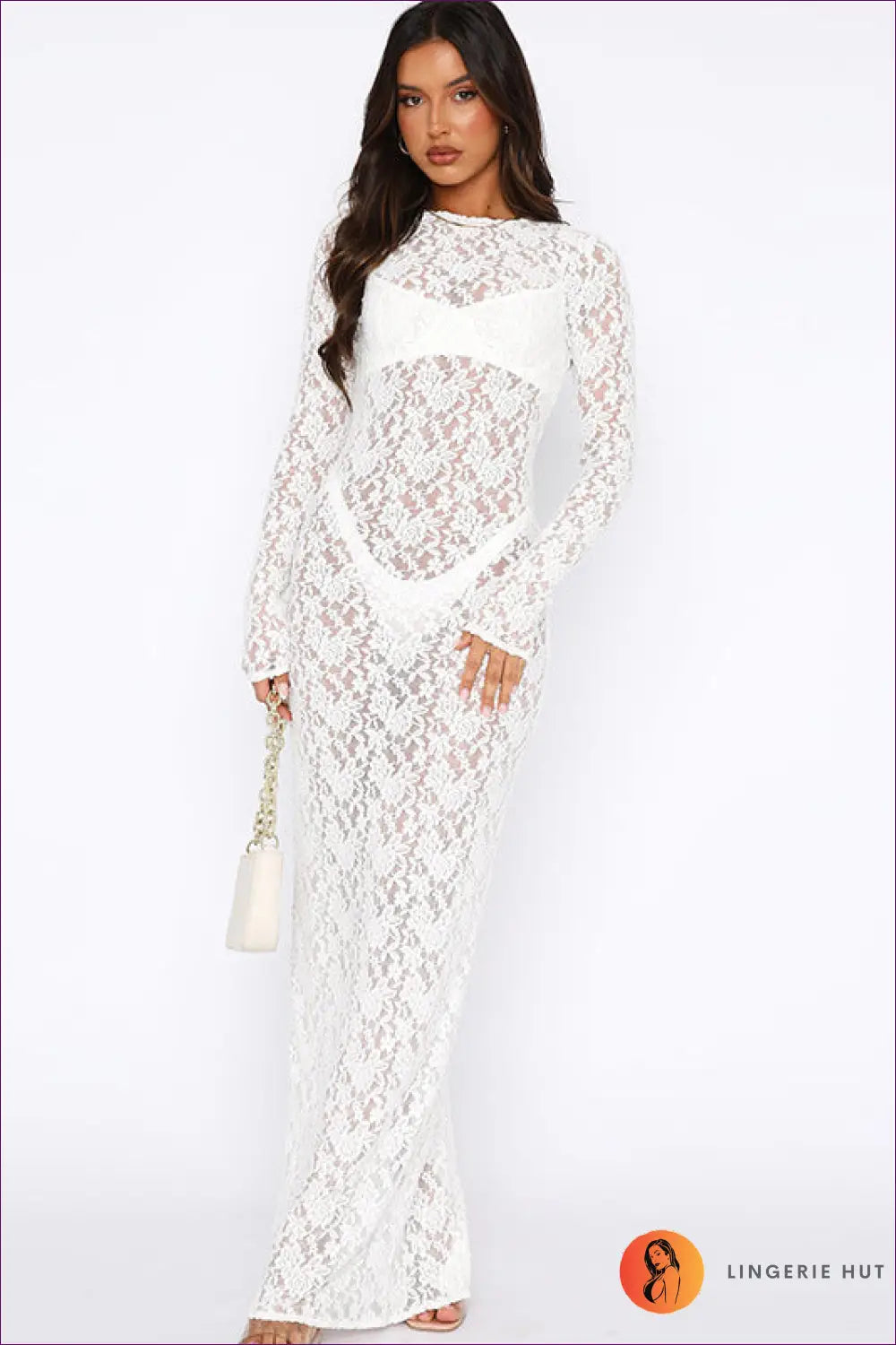 Maxi Bodycon Party Dress with Lace Detail - Effortless Glamour - s / White - Dresses - Clothing • Lace • Lingerie Hut
