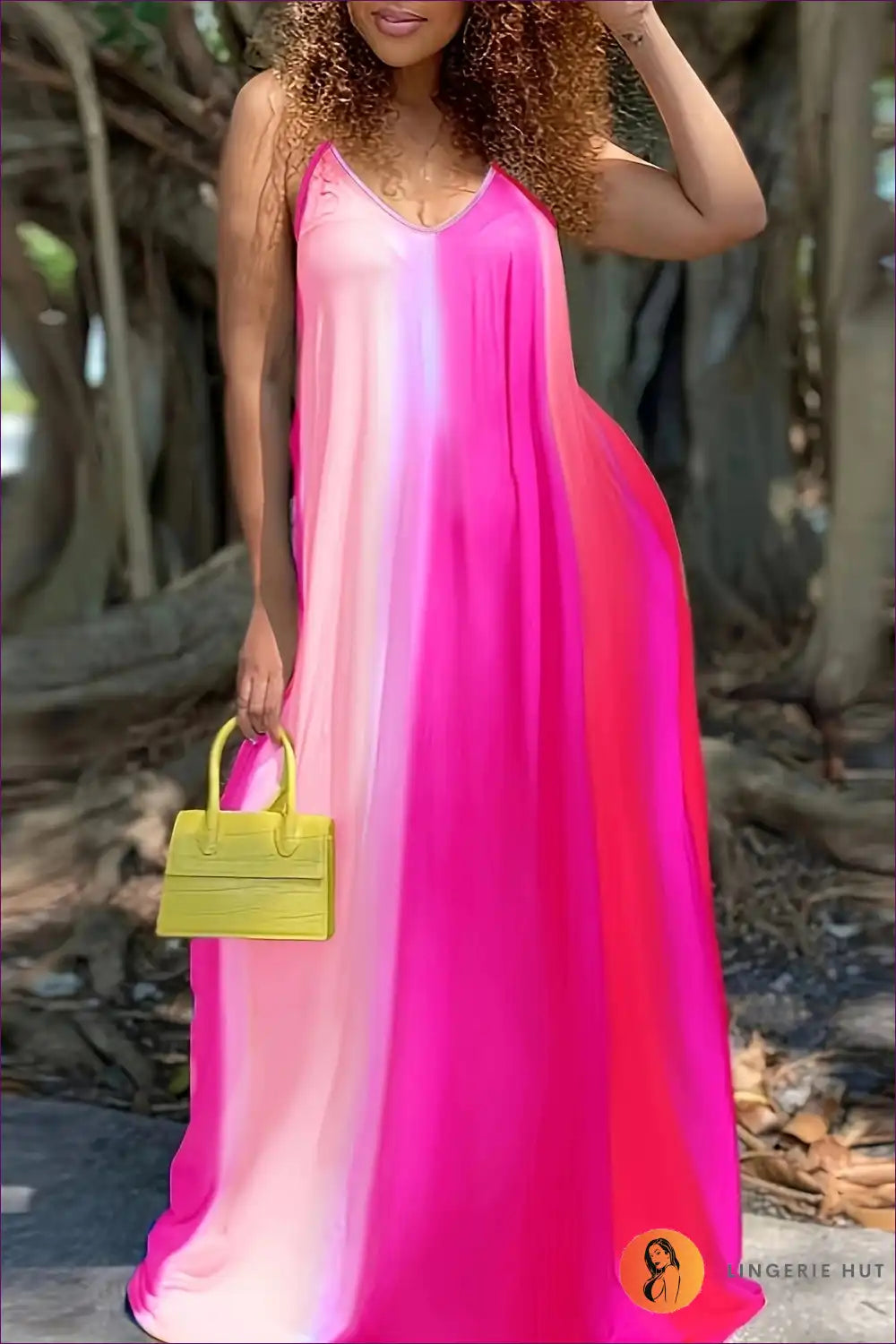 Maxi Cami Dress with Deep v Neck - Summer Escape for Backless, Boho, Casual, Chiffon, Cutout