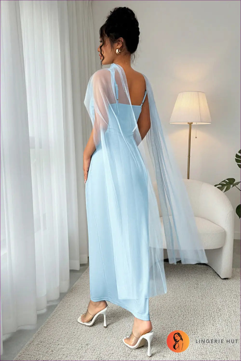 Maxi Cami Dress with Sheer Cape Overlay for Elegant Events - Dresses - Lingerie Hut - Evening Wear • Formal • Glamour