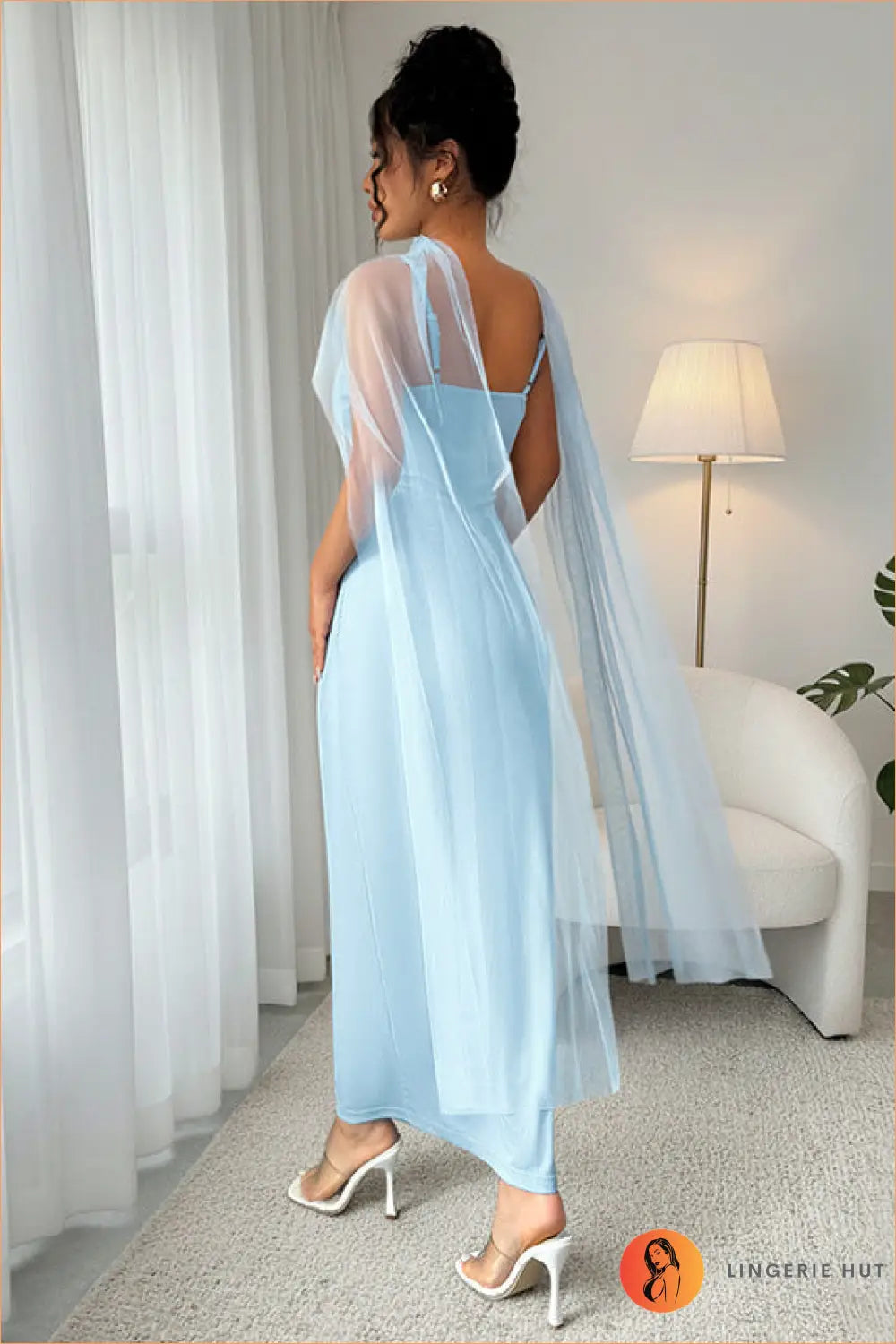 Maxi Cami Dress with Sheer Cape Overlay for Elegant Events - Dresses - Clothing • Glamour • Jersey - Lingerie Hut