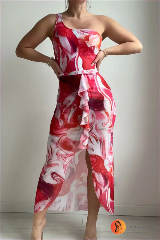Maxi Dress with Asymmetric Neckline - Artistic Expression - s / Multi - Dresses - Boho • Clothing • Glamour - Lingerie
