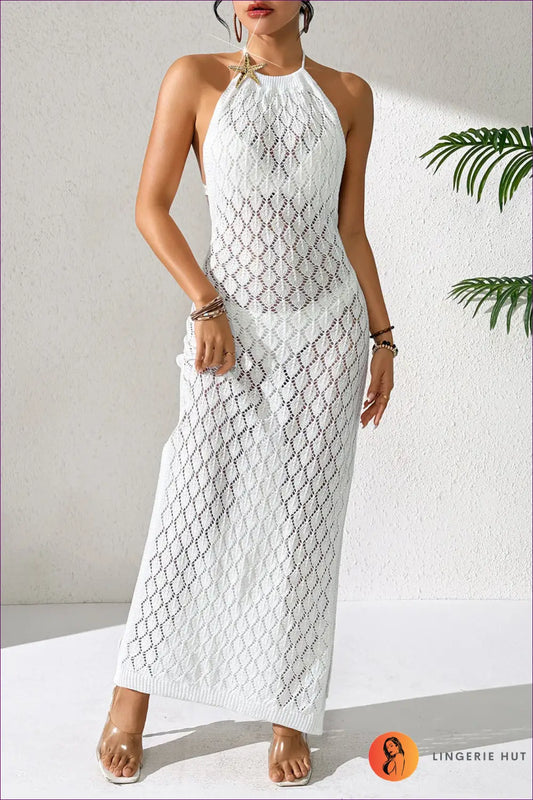 Maxi Dress with Crochet Panels - Beachside Elegance - s / White - Bodysuit - Lingerie Hut - Beachwear • Boho • Casual
