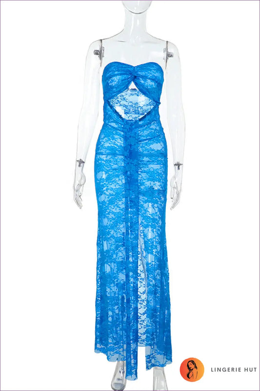 Lace Maxi Dress with Cut-out Waist - Effortless Resort Glamour - s / Blue - Dresses - Lingerie Hut - Backless • Bodycon