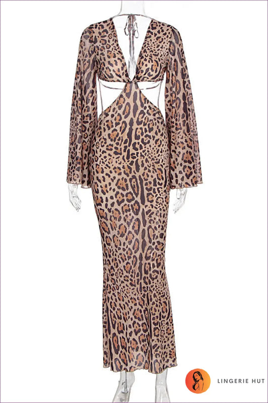 Maxi Dress with Cut-out Waist - Wild Night Energy - s / Leopard - Dresses - Lingerie Hut - Animal • Autumn • Backless