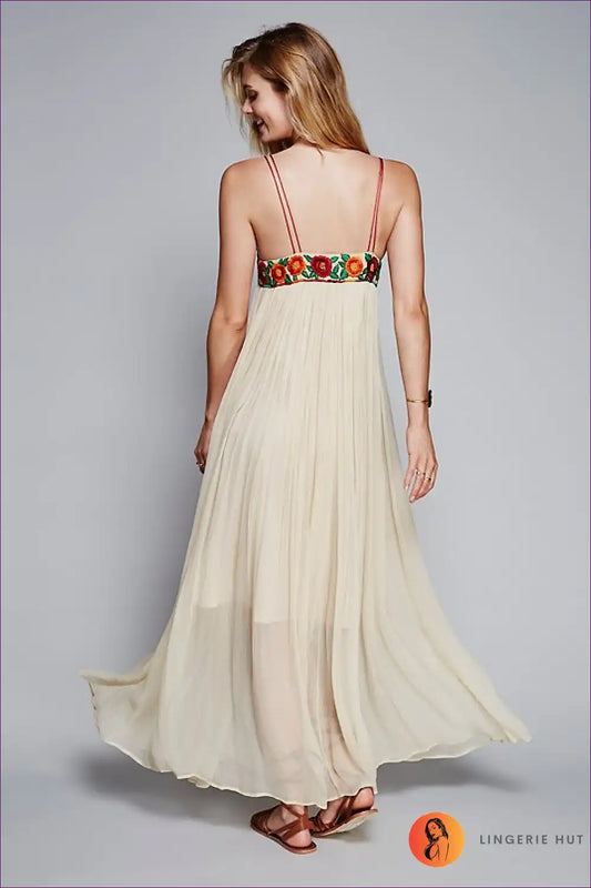 Maxi Dress with Embroidered Details - Artisan Elegance for A-line, Boho, Casual, Dress, Everyday