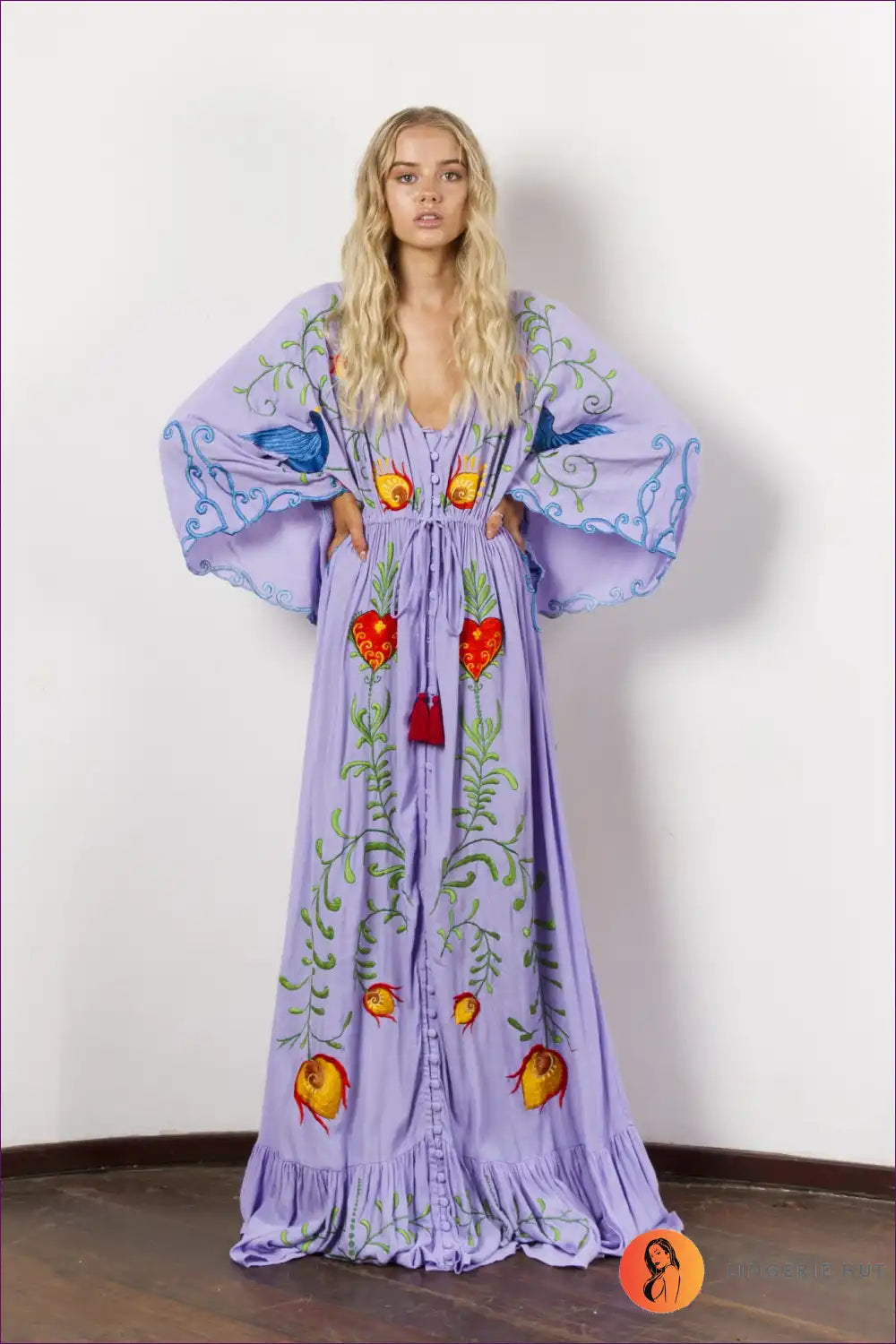 Maxi Dress with Embroidered Details - Bohemian Goddess for A-line, Boho, Casual, Chiffon,