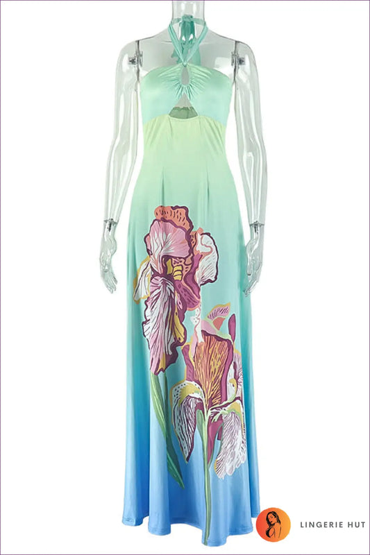 Maxi A-line Dress with Floral Cutout - Festival Season Mood - s / Turquoise - Dresses - Lingerie Hut - Boho • Casual