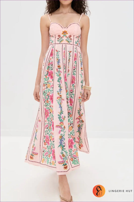 Floral Maxi Dress with Beaded Straps - Garden Party Ready - Xs / Pink - Dresses - Lingerie Hut - A-line • Formal Wear