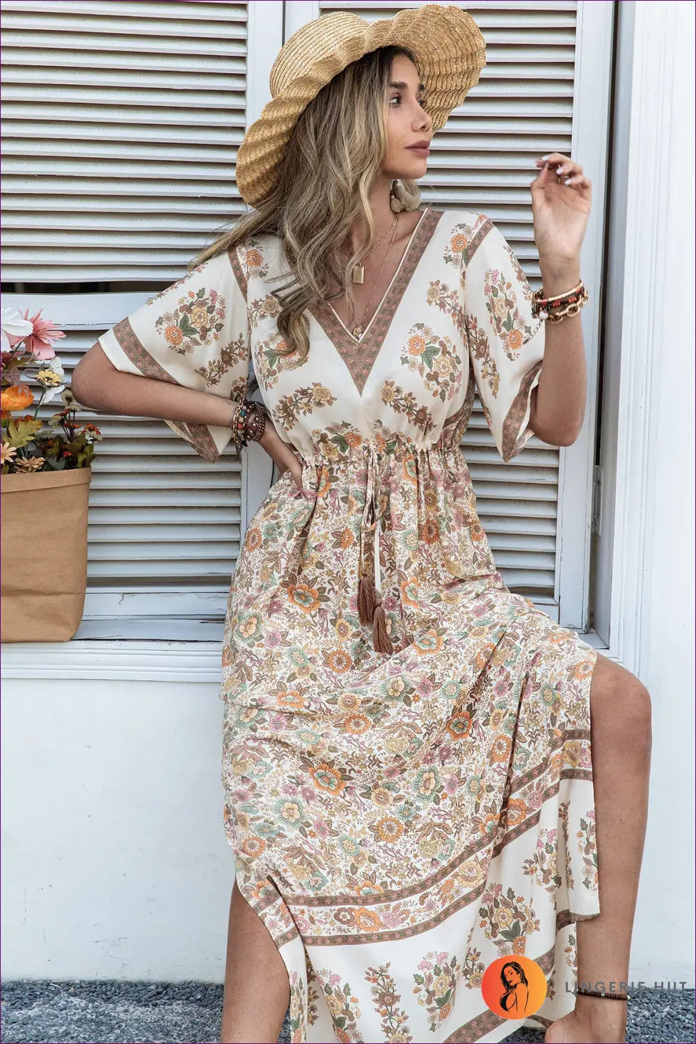 Maxi Dress with Flutter Sleeves - Bohemian Wanderlust - Dresses - Lingerie Hut - A-line • Boho • Casual • Everyday