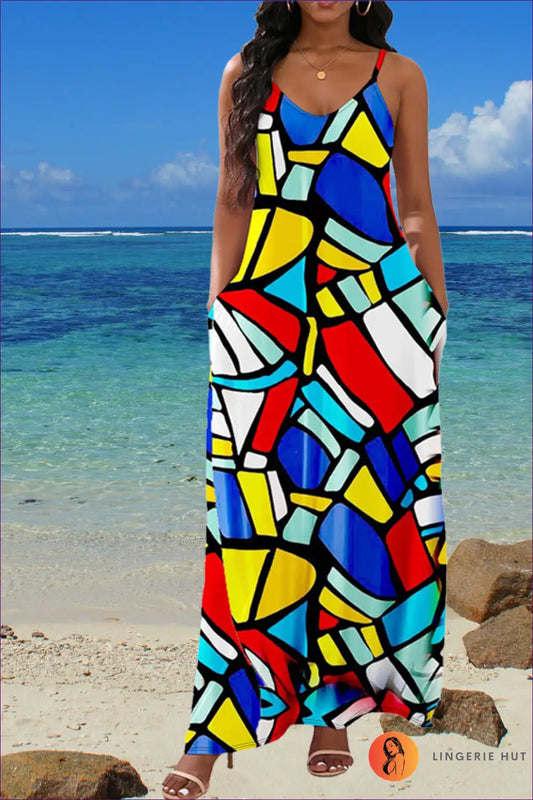 Maxi Dress with Geometric Print - Summer Evenings Sorted - 2xl / Mixed Color - Dresses - Lingerie Hut - A-line • Boho