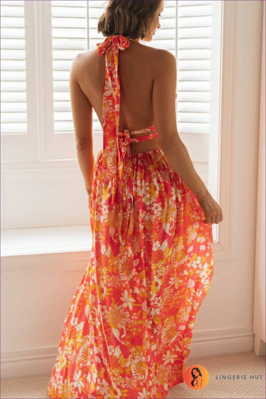 Maxi Halter Neck Dress - Effortless Boho Elegance - Dresses - Lingerie Hut - A-line • Backless • Casual • Cutout