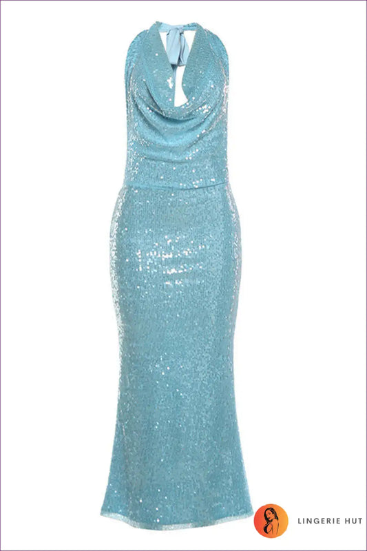 Maxi Dress with Halter Neckline - Poolside Glamour for Backless, Dress, Evening Wear, Formal