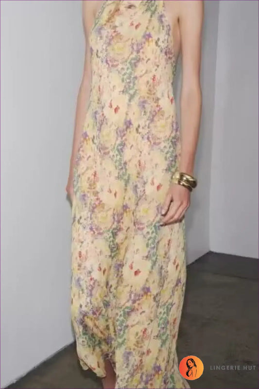 Floral Halter Maxi Dress - Garden Party Ready - Dresses - Lingerie Hut - A-line • Backless • Boho • Evening Wear