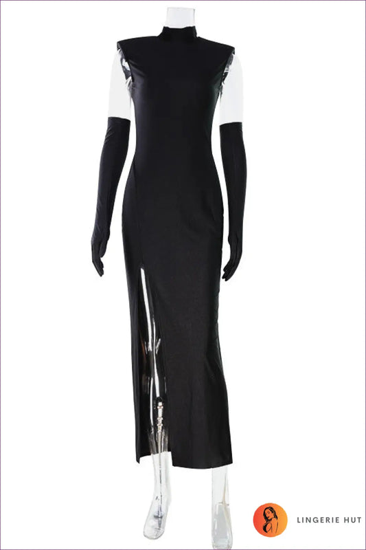 Maxi Dress with High Slit and Gloves for Formal Occasions - s / Black - Dresses - Bodycon • Clothing • Glamour