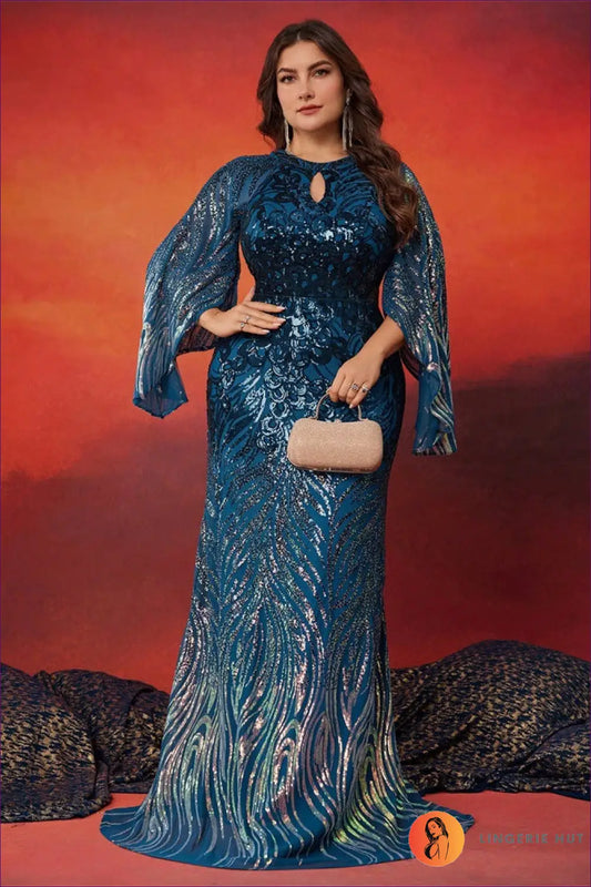 Maxi Sequin Dress with Keyhole Detail - Red Carpet Moments - 2xl / Duck Blue - Dresses - Lingerie Hut - All Season