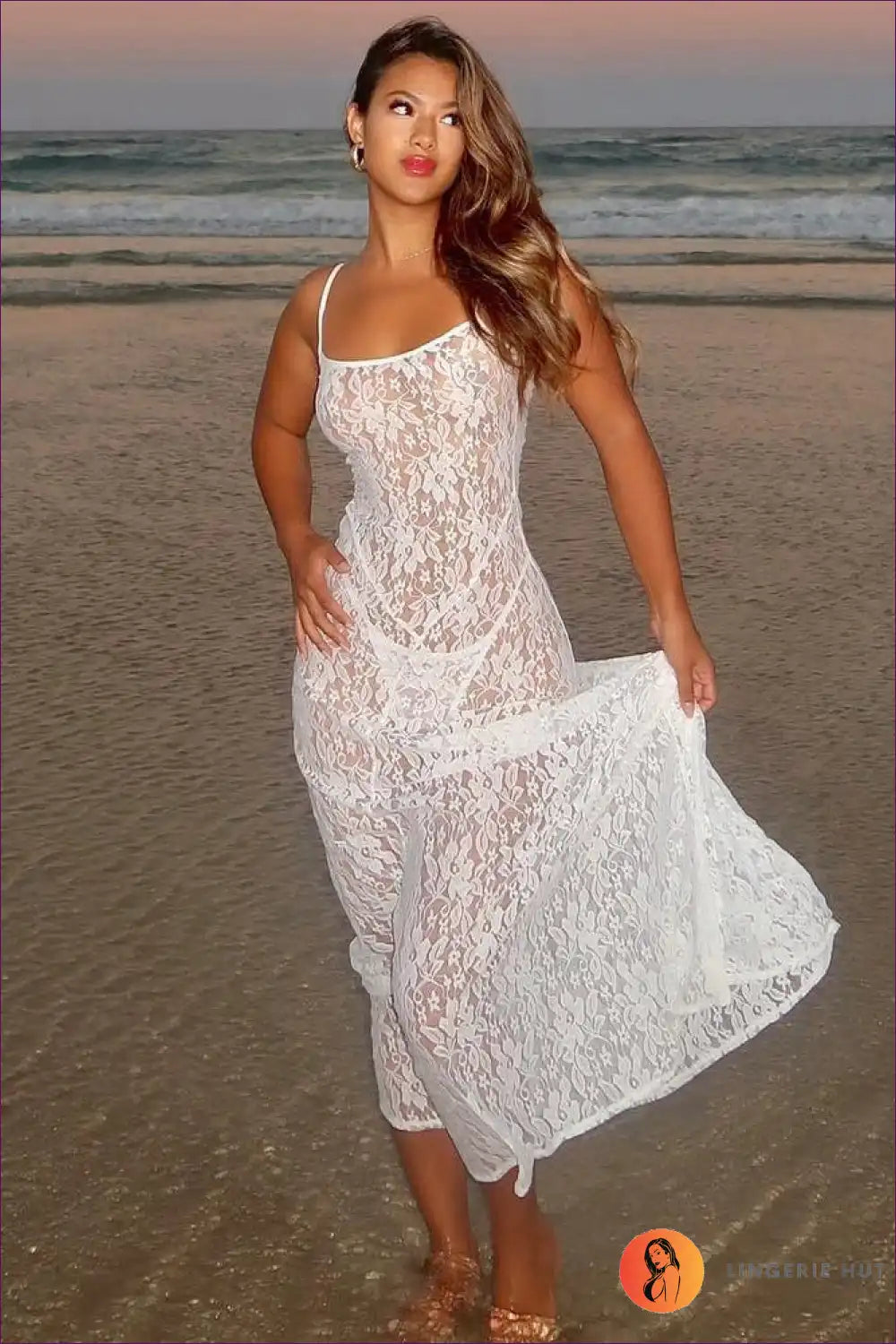 Maxi Dress with Lace Overlay - Beach Goddess for Beachwear, Boho, Bridal, Dress, Evening Wear