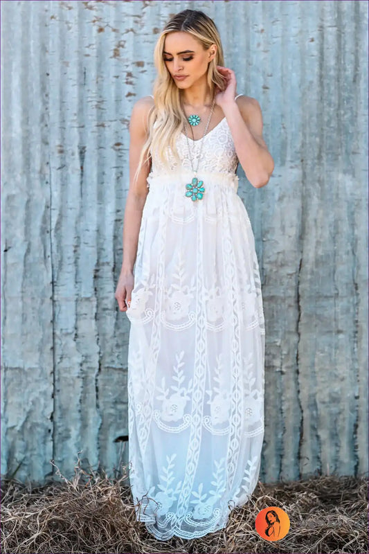 Maxi Dress with Lace Overlay - Bohemian Romance for A-line, Backless, Boho, Dress, Evening Wear