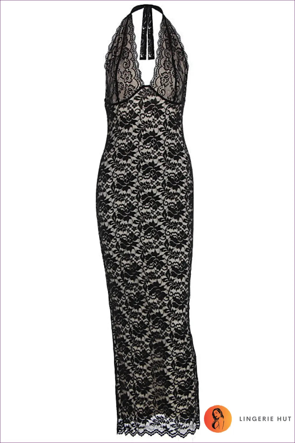 Lace Maxi Dress with Halter & Backless Cut - Understated Glamour - Dresses - Backless • Casual • Clothing • Elegant