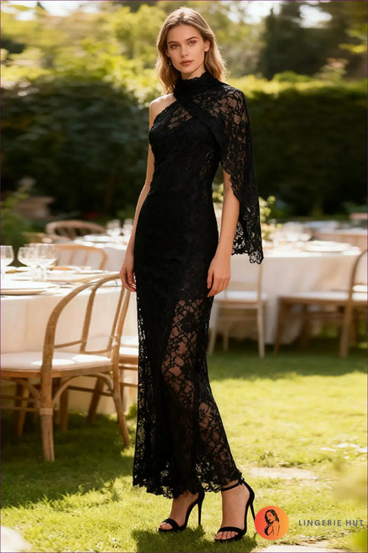 Maxi Dress with Lace Overlay - Garden Wedding Elegance - s / Black - Dresses - Lingerie Hut - A-line • Evening Wear