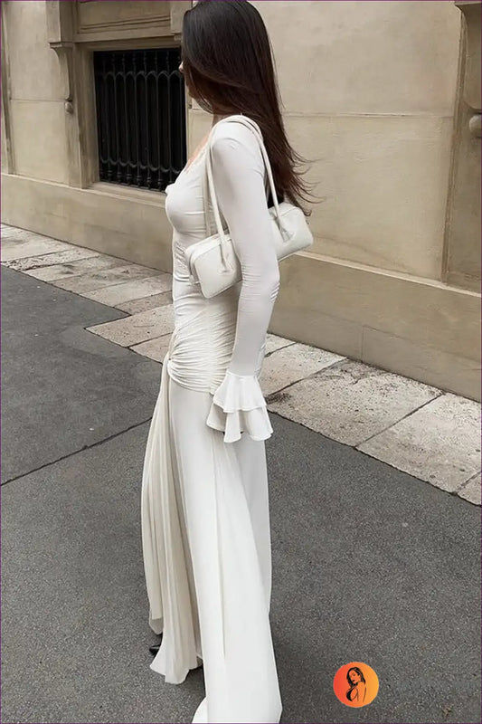 Maxi Dress with Lace Panel and Draped Waist - Effortless Romance for Dresses, Evening Wear, Everyday, Floral,