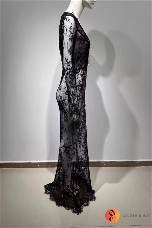 Maxi Dress with Lace Sleeves - Evening Sophistication - Dresses - Lingerie Hut - All Season • Bodycon • Evening Wear