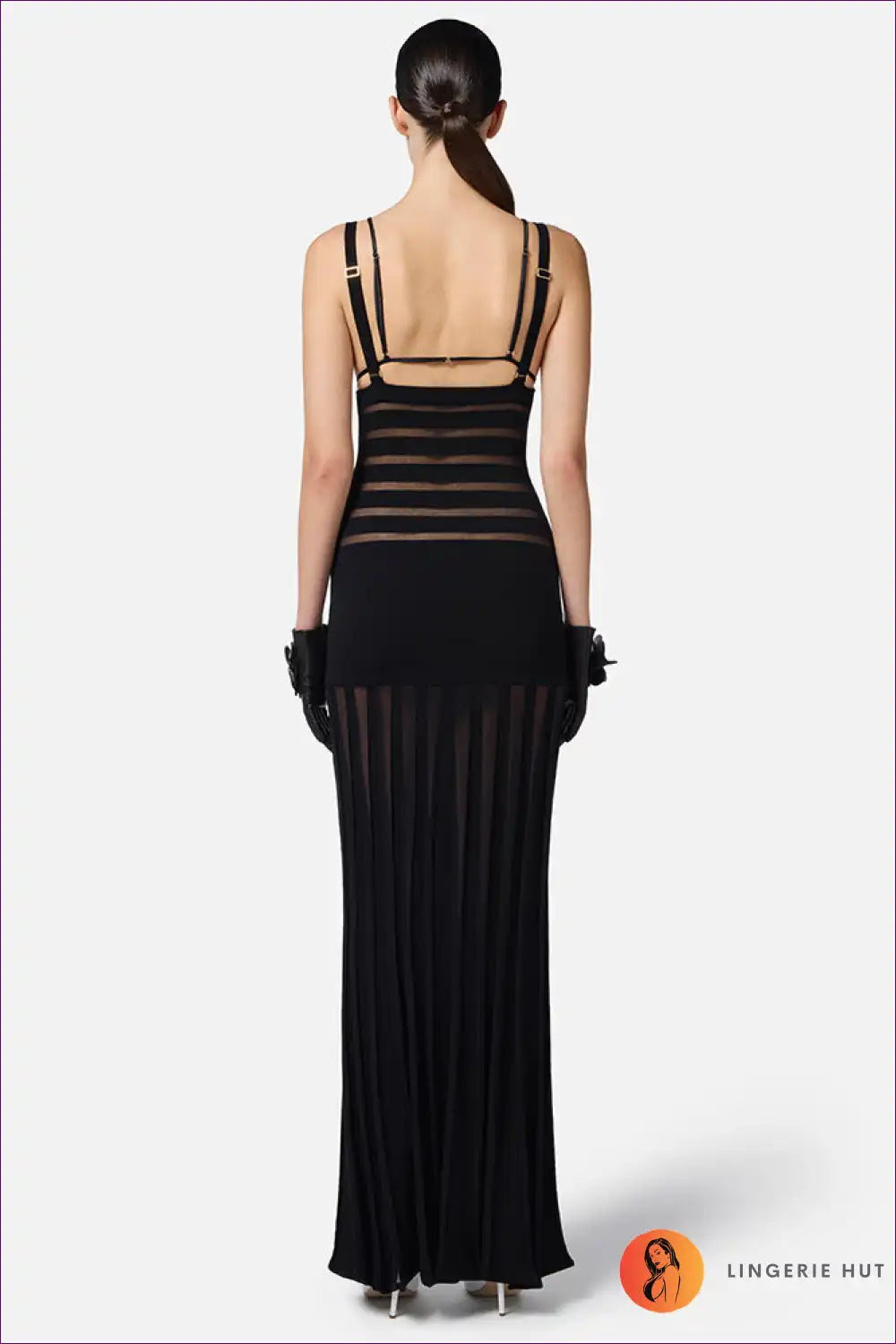 Maxi Dress with Mesh Panels - Contemporary Allure for All Season, Cutout, Dress, Evening Wear, Formal Wear