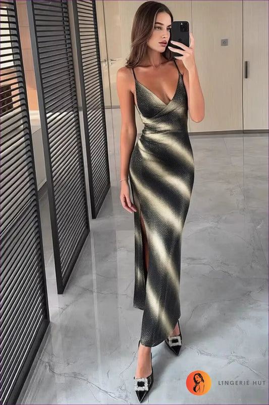 Metallic Maxi Bodycon Dress - Red Carpet Glamour - s / Gold - Dresses - Lingerie Hut - All Season • Cutout • Evening