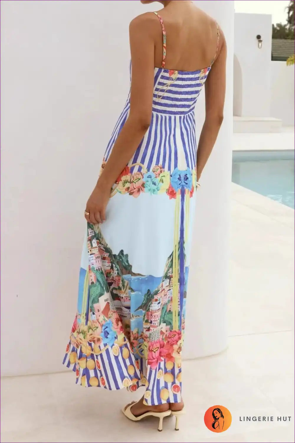 Maxi Dress with Mixed Print Panels - Mediterranean Escape for A-line, Boho, Casual, Dress, Everyday