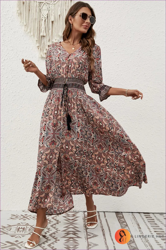 Maxi A-line Boho Dress with Cutout Detail - Effortless Individuality - Dresses - Lingerie Hut - Animal • Autumn