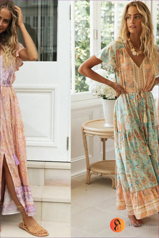 Maxi Dress with Paisley Print - Wanderlust Spirit for A-line, Boho, Casual, Dress, Everyday
