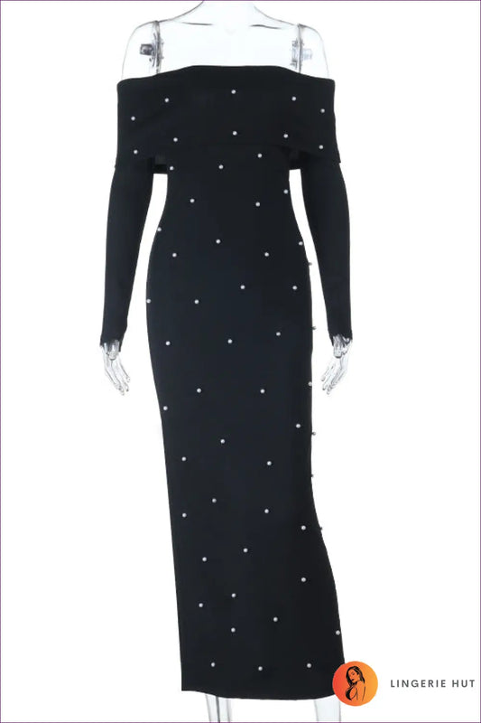 Maxi Dress with Pearl Embellishments - Sophisticated Glamour - s / Black - Dresses - Lingerie Hut - Autumn • Backless