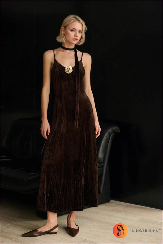 Pleated Maxi Dress - Effortless Boho Sophistication - s / Dark Coffee - Dresses - Lingerie Hut - Casual • Evening Wear