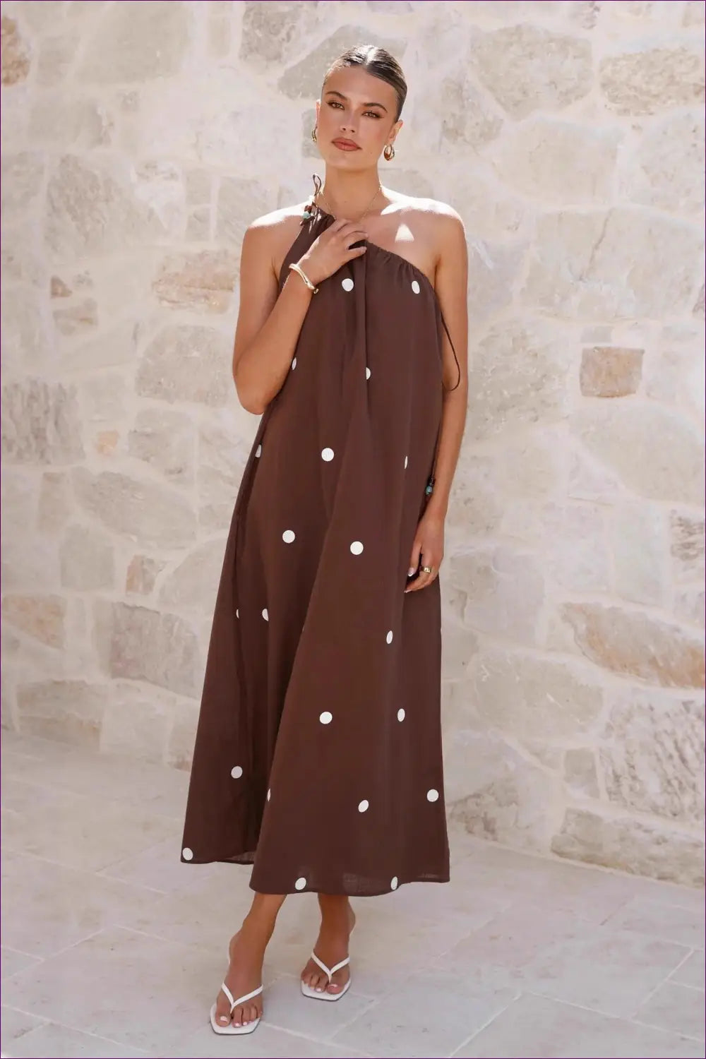 Polka Dot Maxi Dress - Effortless Elegance for Every Occasion - Dresses - Lingerie Hut - A-line • Boho • Casual • Cutout